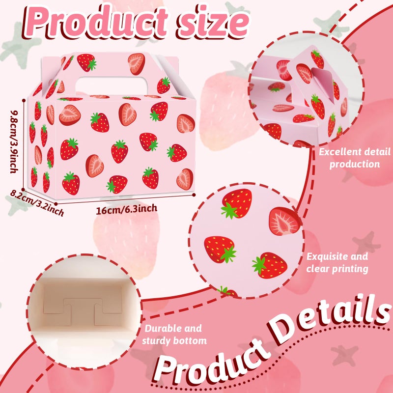 GRADESIN Strawberry Box for Party Favors, 24 Pcs Strawberry Gift Candy Treat Boxes Bags for Berry First Birthday Baby Shower Party Decor Supplies, 6.3 x 3.2 x 3.9 Inch - Image 3