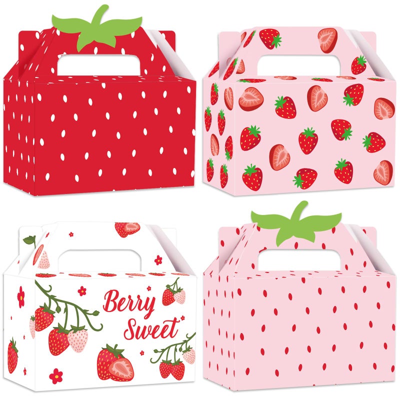 GRADESIN Strawberry Box for Party Favors, 24 Pcs Strawberry Gift Candy Treat Boxes Bags for Berry First Birthday Baby Shower Party Decor Supplies, 6.3 x 3.2 x 3.9 Inch - Image 1