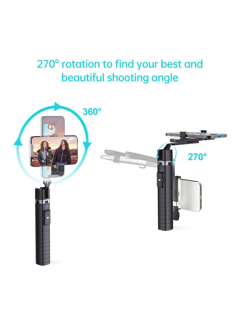 KASTWAVE Selfie Stick, with Fill Light Phone Clip Tripod Quadrupod Wireless Bluetooth Remote Control Selfie Stick, Stainless Steel Expandable Compatible with All Mobile Phones black  - Image 3
