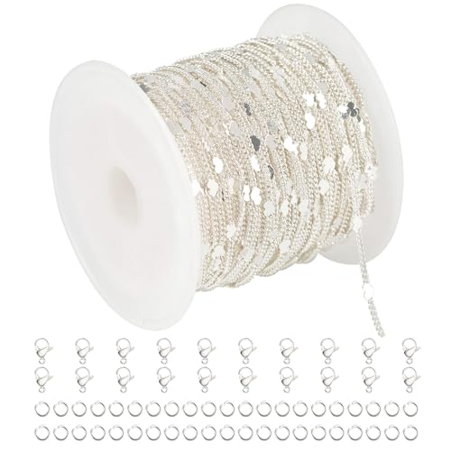 UMAOKANG 10 Meters Silver Chains for Jewelry Making, Silver Plated Brass Flat Heart Curb Link Chain Women Necklace Bracelet DIY Jewelry Chains Bulk - Image 1