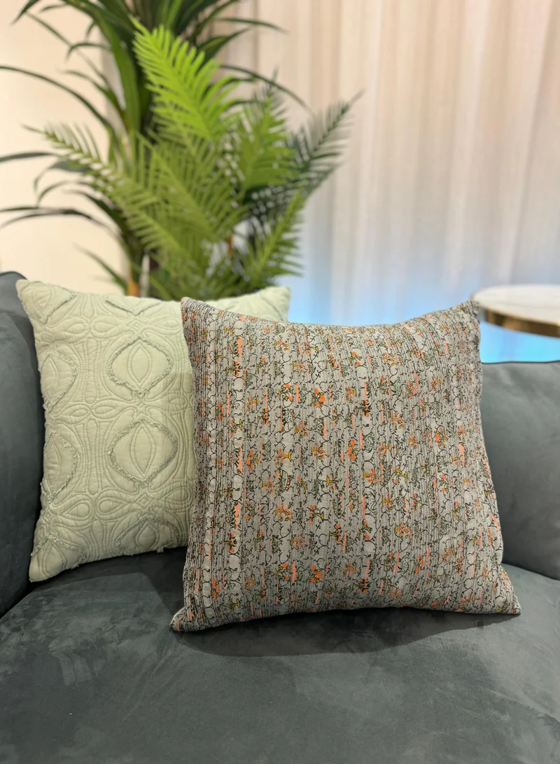 Tohfa Luxe Eira Hand-Pleated Printed Silk Tussar Cushion with Filler