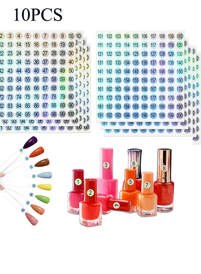 YJ 10 Sheets 1 to 200 Reflective Laser Small Round Consecutive Numbers Stickers Self Adhesive Inventory Storage Organizing Label Stickers Nail Polish Bottle Nail Swatch Sticks，School number stickers - Image 1