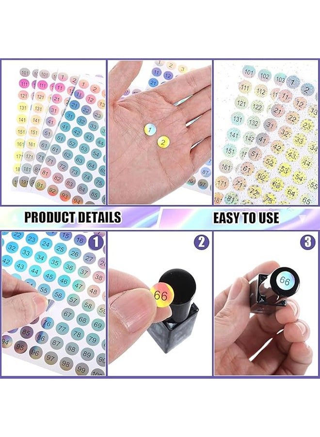 YJ 10 Sheets 1 to 200 Reflective Laser Small Round Consecutive Numbers Stickers Self Adhesive Inventory Storage Organizing Label Stickers Nail Polish Bottle Nail Swatch Sticks，School number stickers - Image 4