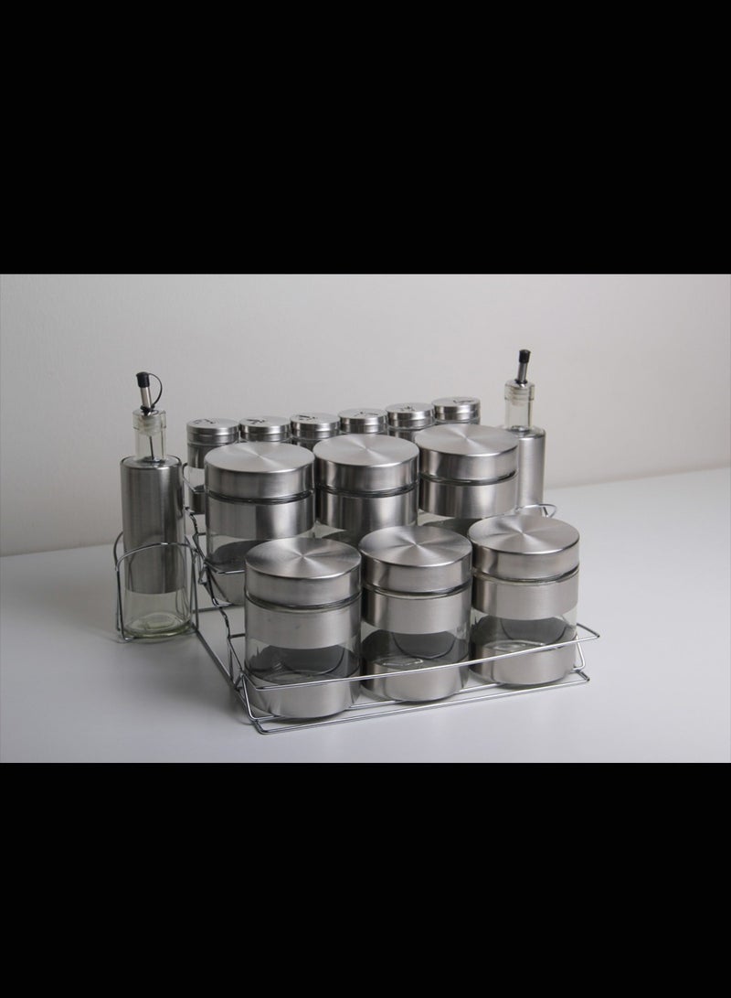A set of spices and oil containers made of glass coated with stainless steel - Image 5