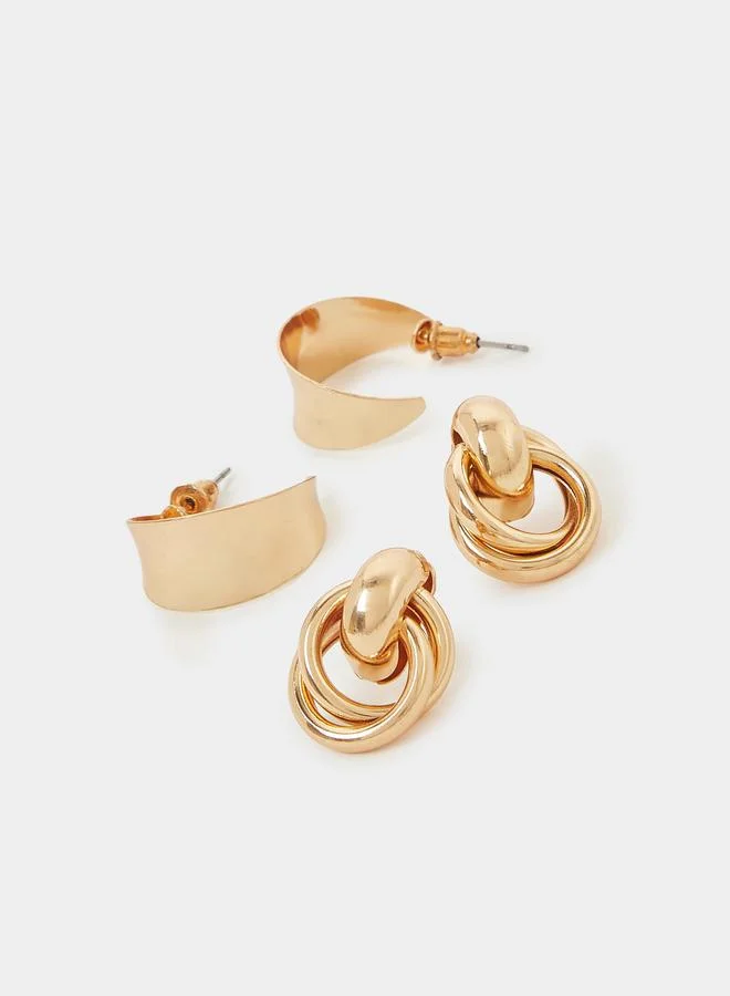 Styli  Pack of 4 - Gold Tone Pearl and Flower Embellished Dangler Earrings for Women | Best Price UAE