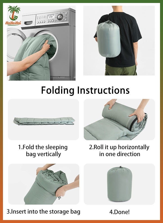 هاهاهاي كيس نوم للتخييم والرحلات (سليب باق)، كيس نوم شتوي دافئ للكبار والأطفال، خفيف الوزن للأنشطة الخارجية والطقس البارد، مقاوم للماء وصغير الحجم، قابل للوصل، 225×75 سم، أخضر - Image 5