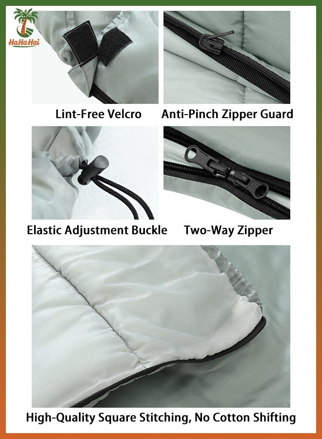 هاهاهاي كيس نوم للتخييم والرحلات (سليب باق)، كيس نوم شتوي دافئ للكبار والأطفال، خفيف الوزن للأنشطة الخارجية والطقس البارد، مقاوم للماء وصغير الحجم، قابل للوصل، 225×75 سم، أخضر - Image 2