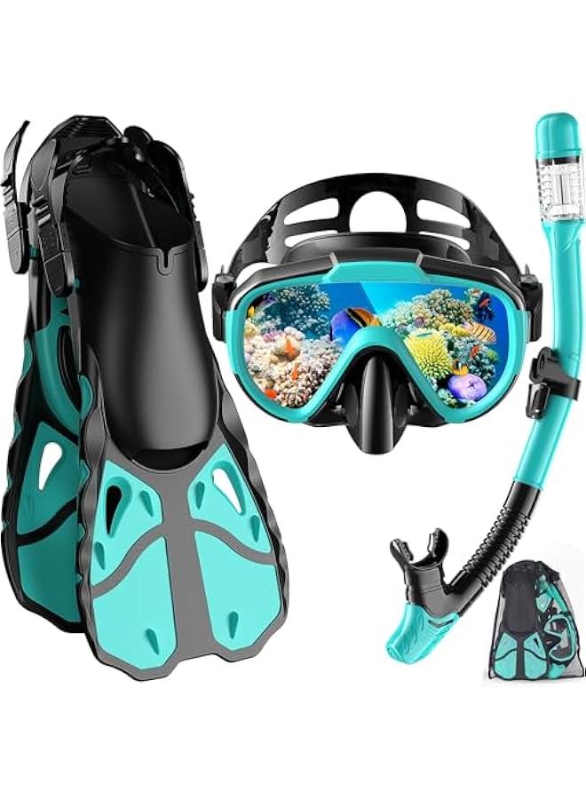 Arabest Snorkel Set with Fins for Adults, Snorkeling Gear for Adults Men and Women, Snorkle, Mask Set Adults Dry Top Snorkel Mask Combo Set with Travel Bag for Snorkeling, Diving, Swimming - Image 1