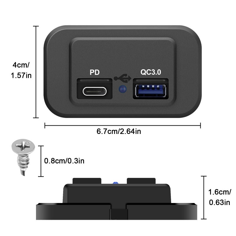 Linkstyle RV USB Outlet, 18W QC3.0 USB A Port & 30W PD Port, Quick Charge Socket Outlet with LED Indicator for 12V/24V Car Marine - Image 5