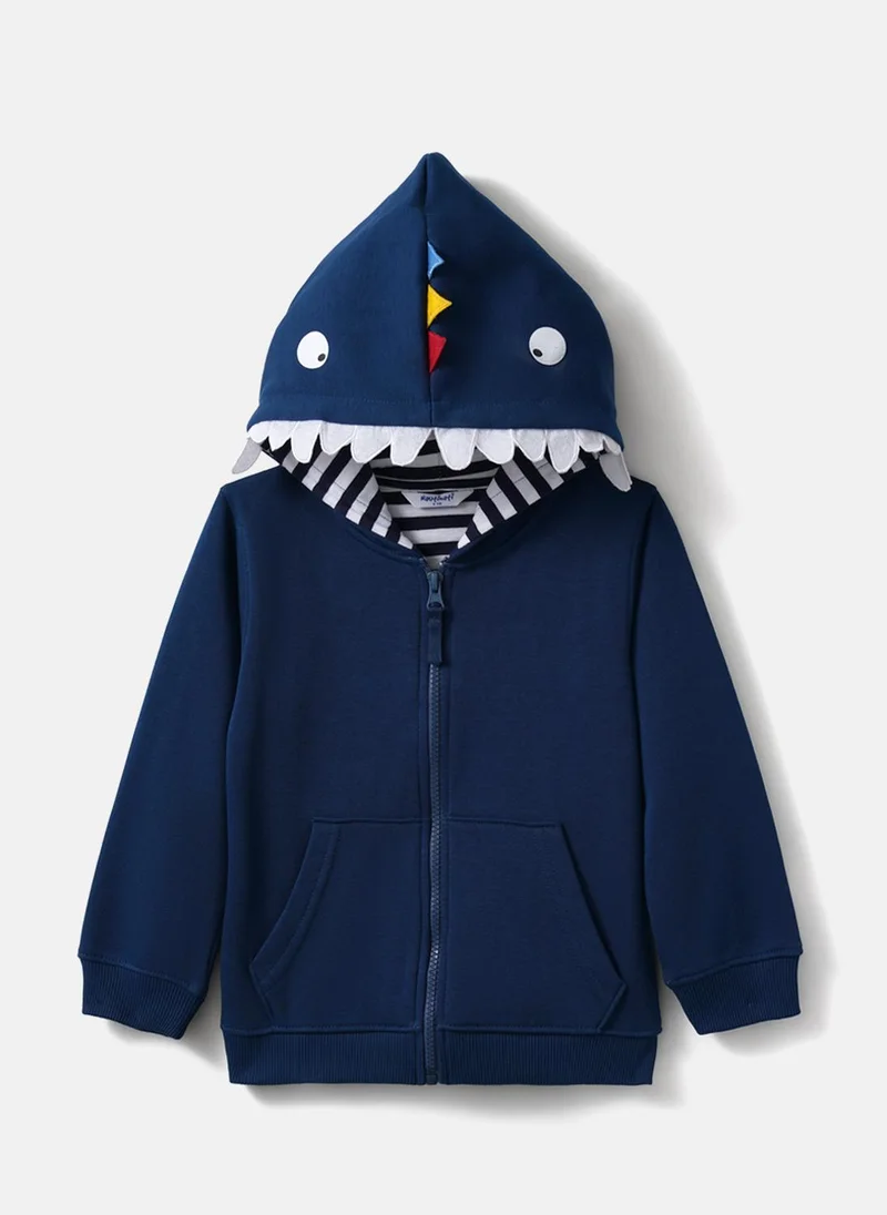 Nautinati Nautinati Boys' Solid Blue Full Sleeves Zipper Fleece Hoodie