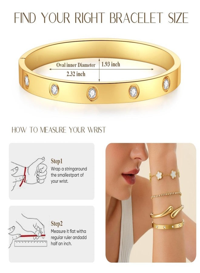 PDWZNBA 18K Gold Plated Bracelet Set - Floral Clover, Tennis, Chunky Adjustable Twist Cuff, Classic Gold Bangle Stainless Steel, Non Tarnish, Stackable Bracelet Gift for Women, Free Size, Stainless - Image 4