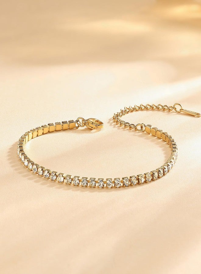 PDWZNBA 18K Gold Plated Bracelet Set - Floral Clover, Tennis, Chunky Adjustable Twist Cuff, Classic Gold Bangle Stainless Steel, Non Tarnish, Stackable Bracelet Gift for Women, Free Size, Stainless - Image 2