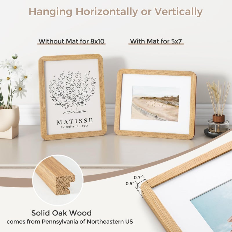 FLYJOE 8X10 Picture Frame | Solid Oak Wood 8 X 10 Photo Frame | 8X10 Picture Frame With Mat For 5X7 | Plexiglas And Hanging Hardware Included | 8 By 10 Picture Frame Wood (Natural Oak  3 Packs) - Image 3
