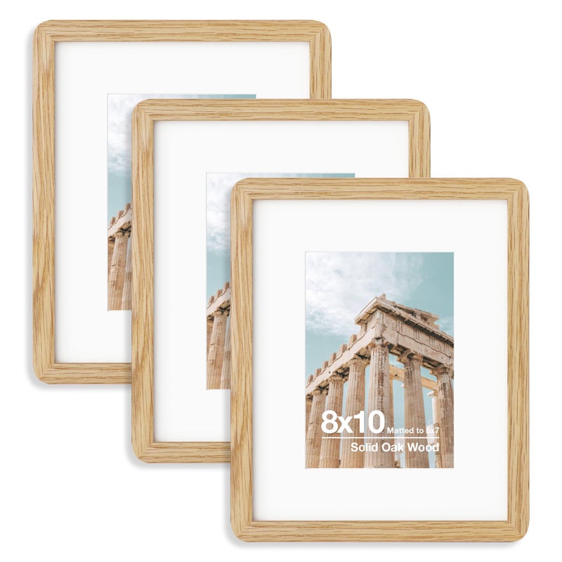 FLYJOE 8X10 Picture Frame | Solid Oak Wood 8 X 10 Photo Frame | 8X10 Picture Frame With Mat For 5X7 | Plexiglas And Hanging Hardware Included | 8 By 10 Picture Frame Wood (Natural Oak  3 Packs) - Image 1