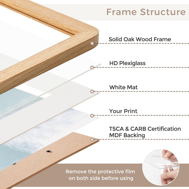 FLYJOE 8X10 Picture Frame | Solid Oak Wood 8 X 10 Photo Frame | 8X10 Picture Frame With Mat For 5X7 | Plexiglas And Hanging Hardware Included | 8 By 10 Picture Frame Wood (Natural Oak  3 Packs) - Image 5