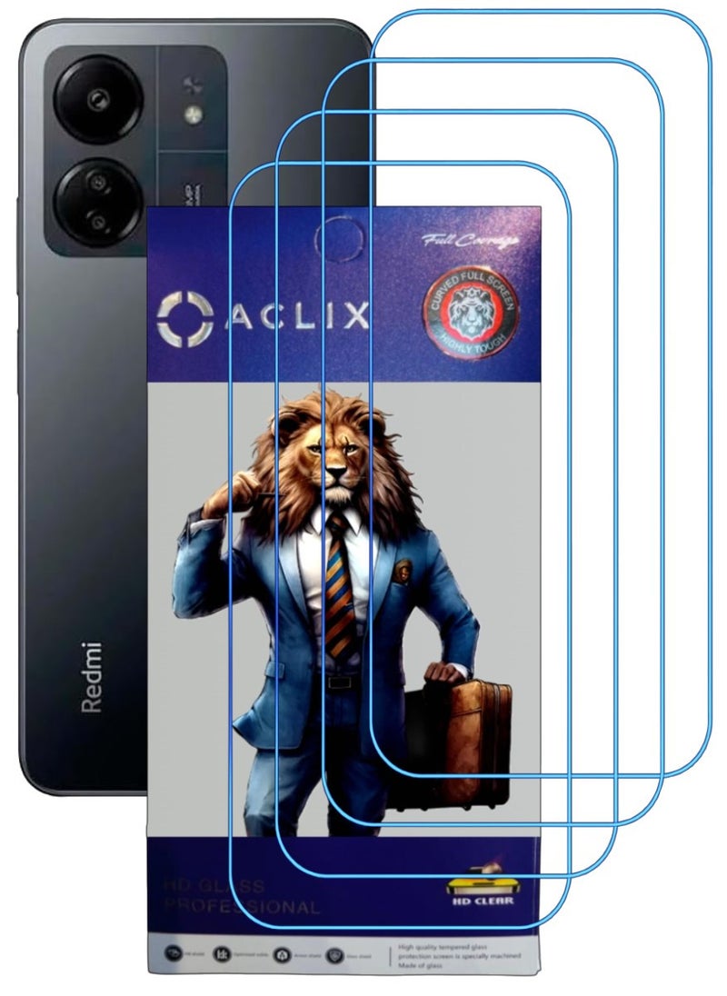 ACLIX 4 Pieces Antistatic ESD Dustproof Premium Quality High Definition Clear Tempered Glass Screen Protector Designed For Xiaomi Redmi 13C - Image 1