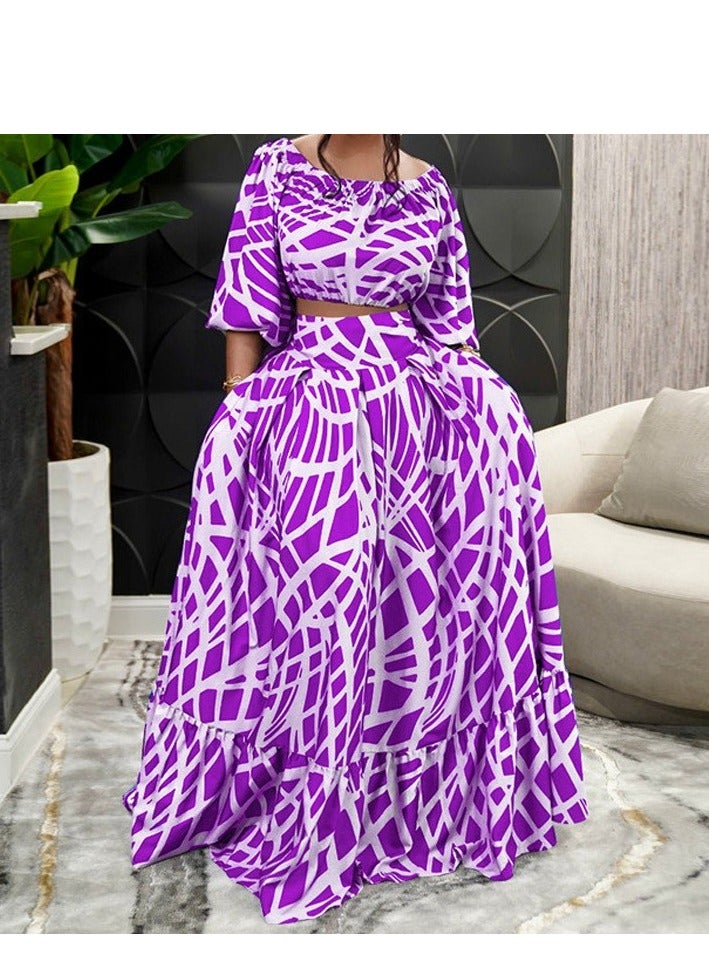 NIBEMINENT Plus-size Women's Clothing, Elegant And Stylish Printed Half-length Skirt Set - Image 1