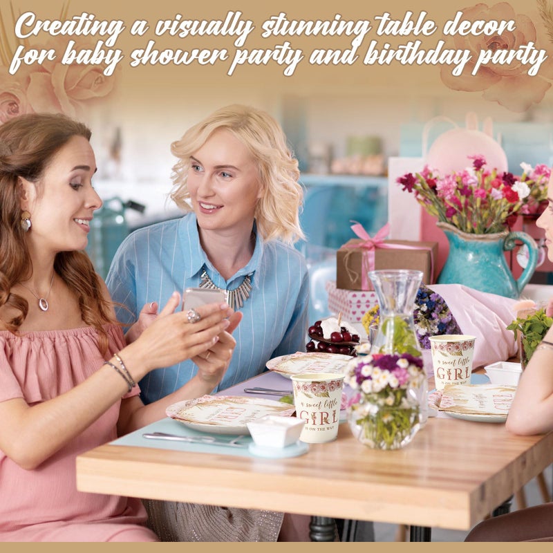 Funnymoom 250 Pcs Boho Baby Shower Decorations for Girls Floral Baby Shower Plates Napkins and Cups a Sweet Little Girl Is on the Way Pink Flower Spring Birthday Party Supplies  Serve 50 Guests - Image 4