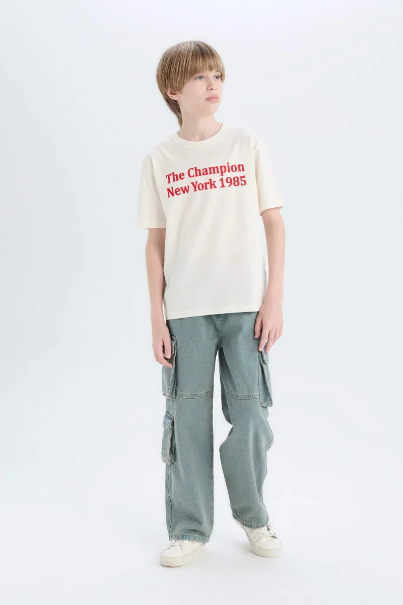 ديفاكتو Boy Crew Neck Printed Short Sleeve T-Shirt