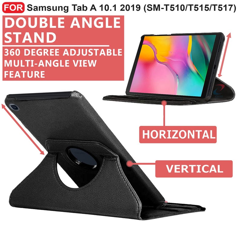 CEDO Samsung Tab A (10.1 inch) Flip Cover | Leather Finish | 360 Degree Rotate Back Cover | Shockproof Back Cover Case for Samsung Galaxy Tab A (10.1 inch) (2019) SM-T510 /SM T515 (Black) - Image 3