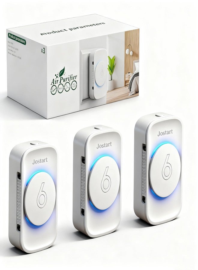 JOSTART جوستارت - أجهزة تأيين الهواء للمنزل (عبوة من 3 قطع)، فلتر هواء بالأيونات السالبة، معطرات جو هادئة تعمل بالكهرباء لغرفة النوم، المكتب، المطبخ، المرآب، أجهزة تنقية هواء محمولة لإزالة الروائح والدخان والغبار وروائح الحيوانات الأليفة، جهاز تنقية هواء صغير أبيض - Image 1