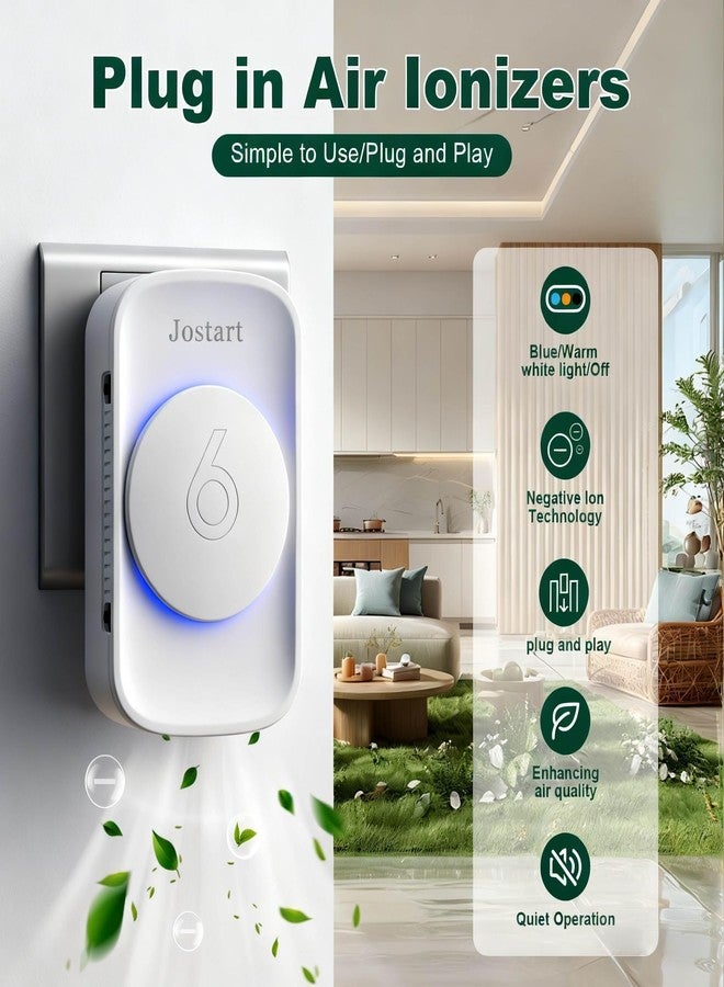 JOSTART جوستارت - أجهزة تأيين الهواء للمنزل (عبوة من 3 قطع)، فلتر هواء بالأيونات السالبة، معطرات جو هادئة تعمل بالكهرباء لغرفة النوم، المكتب، المطبخ، المرآب، أجهزة تنقية هواء محمولة لإزالة الروائح والدخان والغبار وروائح الحيوانات الأليفة، جهاز تنقية هواء صغير أبيض - Image 2
