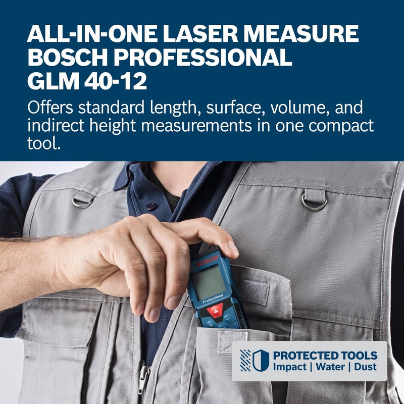 BOSCH GLM 40-12 Laser Measure | Precise Length, Area & Volume | Easy-to-Read Display | IP54 Durable | Memory Function for Fast Measurements|Compact & Pro-Grade Tool|1Yr Warranty|Batteries Not Included - Image 3