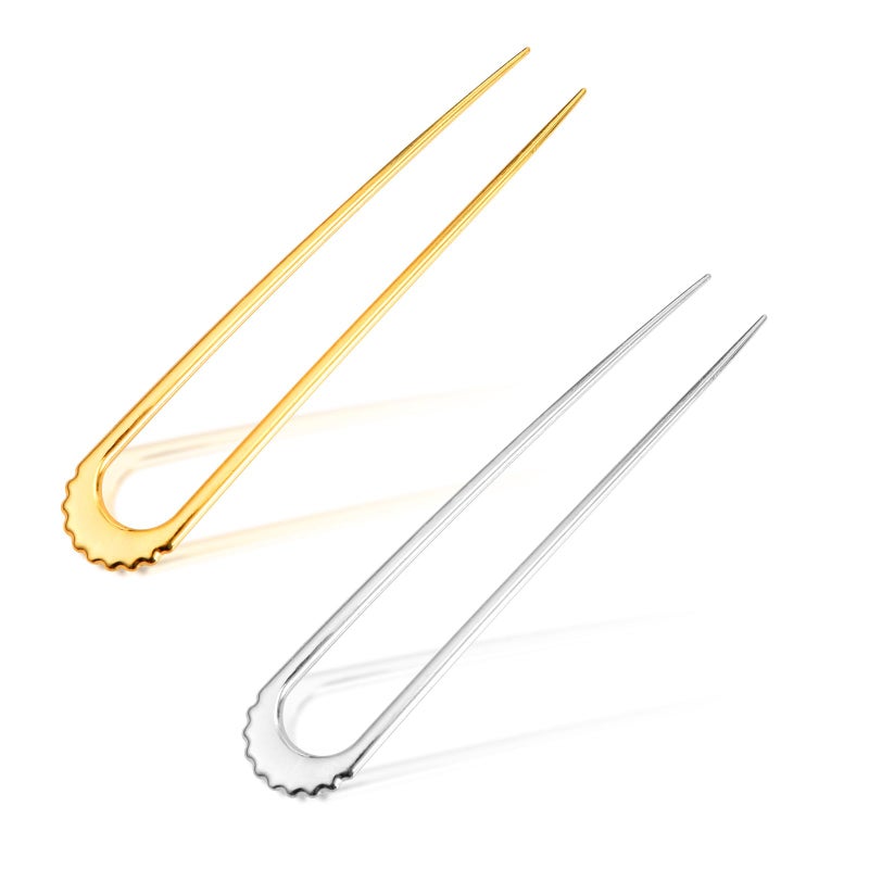PEUTIER 2pcs French Hair Pins U Shaped Hair Sticks Metal Hairpin Elegant Updo Chignon Pins for Women Girls Buns Hair Styling Accessories 1 Gold  1 Silver 