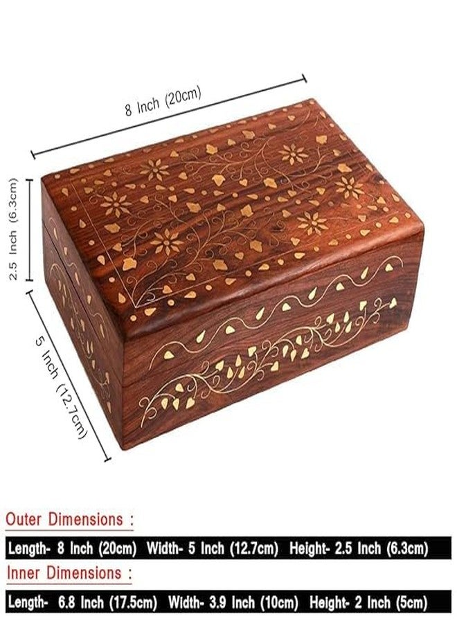 DECTEMS Beautiful Wooden Keepsake Decorative Jewellery Box Trinket Storage Organizer with Floral Brass Inlay and Velvet Interior for Women 8x5 Inch - Image 3