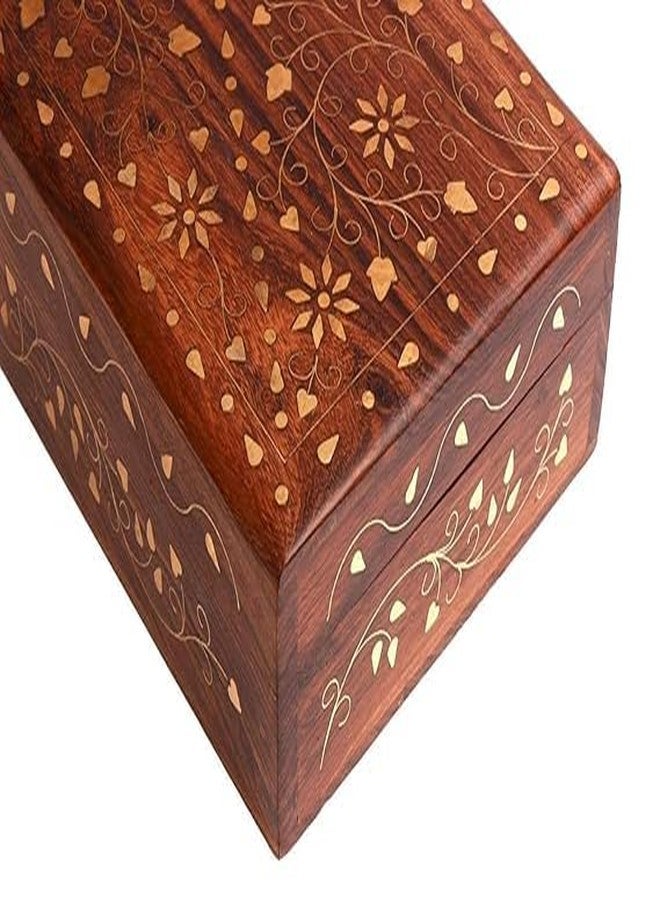 DECTEMS Beautiful Wooden Keepsake Decorative Jewellery Box Trinket Storage Organizer with Floral Brass Inlay and Velvet Interior for Women 8x5 Inch - Image 4