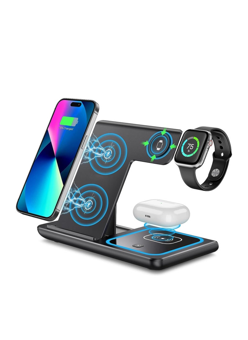 Wireless Charger, 3 in 1 Wireless Charging Station, Fast Wireless Charger Stand Compatible with iPhone 15 14 13 12 11 Pro Max XR XS 8 Plus, for Apple Watch 8 7 6 5 4 3 2 SE,for AirPods Pro 3 2 (Black)