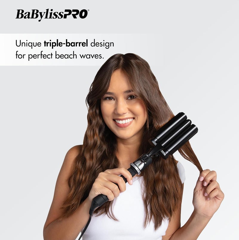 BaBylissPRO Porcelain Ceramic Triple Barrel Waver, Black - Image 4