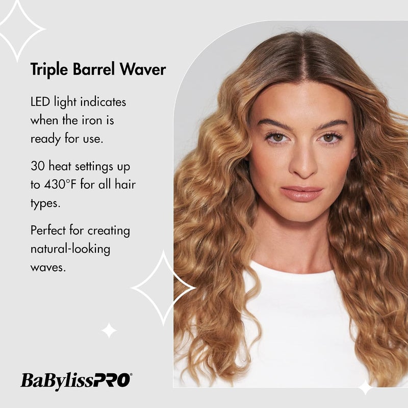 BaBylissPRO Porcelain Ceramic Triple Barrel Waver, Black - Image 3