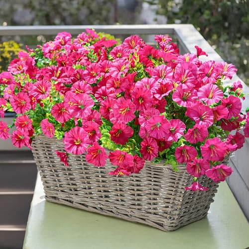 Ivydale Artificial Flowers Fake Plants for Outdoors Decoration, 12 Bundles Silk Morning Glory with Eucalyptus Realistic UV Resistant Fuchsia Faux Flowers for Outside Planter Yard Patio Garden Home Indoor - Image 2