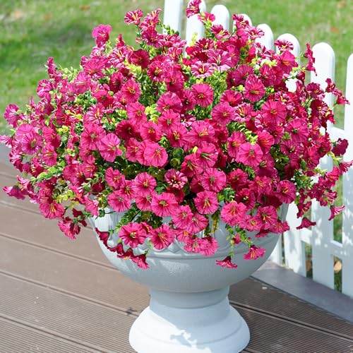 Ivydale Artificial Flowers Fake Plants for Outdoors Decoration, 12 Bundles Silk Morning Glory with Eucalyptus Realistic UV Resistant Fuchsia Faux Flowers for Outside Planter Yard Patio Garden Home Indoor - Image 4
