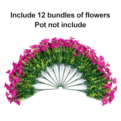 Ivydale Artificial Flowers Fake Plants for Outdoors Decoration, 12 Bundles Silk Morning Glory with Eucalyptus Realistic UV Resistant Fuchsia Faux Flowers for Outside Planter Yard Patio Garden Home Indoor - Image 5