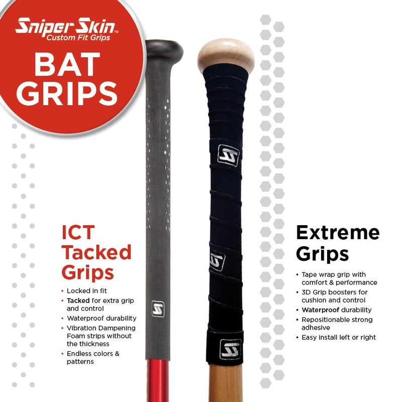 Sniper Skin Baseball Heat-Activated Bat Grip, Easy Install Tacked Non-Slip for Baseball & Softball Sports, Custom Fit Wrap That Lasts Up to 3 Times Longer - Blue Hex - Image 3