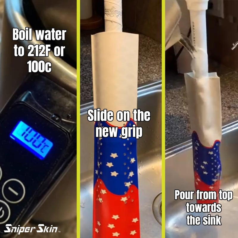Sniper Skin Baseball Heat-Activated Bat Grip, Easy Install Tacked Non-Slip for Baseball & Softball Sports, Custom Fit Wrap That Lasts Up to 3 Times Longer - Blue Hex - Image 4