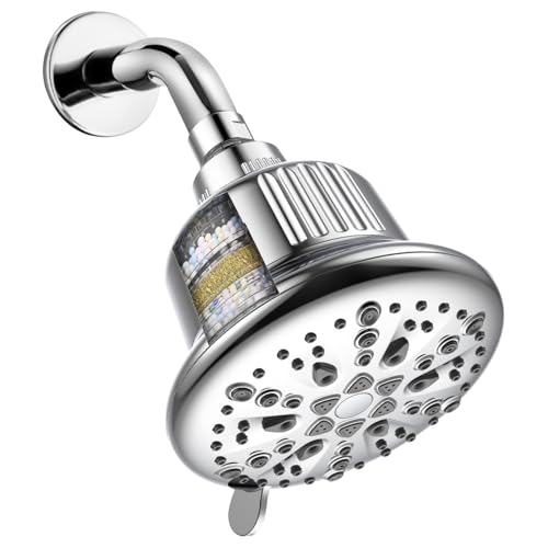 ALTON FLT40510, 5-INCH, 7-Function, 15-Stage Shower Head Filter For Hard Water With Shower Arm and Flange | Water Softener For Bathroom | Silver - Image 1
