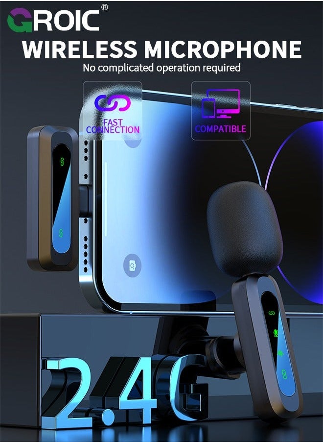 GROIC Black Wireless lavalier Microphone, Microphone for iPhone,2-in-1 iPhone and iPad, Interview,Live Steam、Youtubers、Vloggers、TikTok Facebook, Clip-on Plug Play Auto Sync  - Image 3