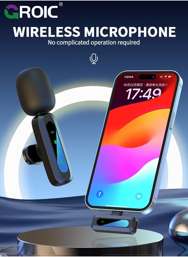 GROIC Black Wireless lavalier Microphone, Microphone for iPhone,2-in-1 iPhone and iPad, Interview,Live Steam、Youtubers、Vloggers、TikTok Facebook, Clip-on Plug Play Auto Sync  - Image 2