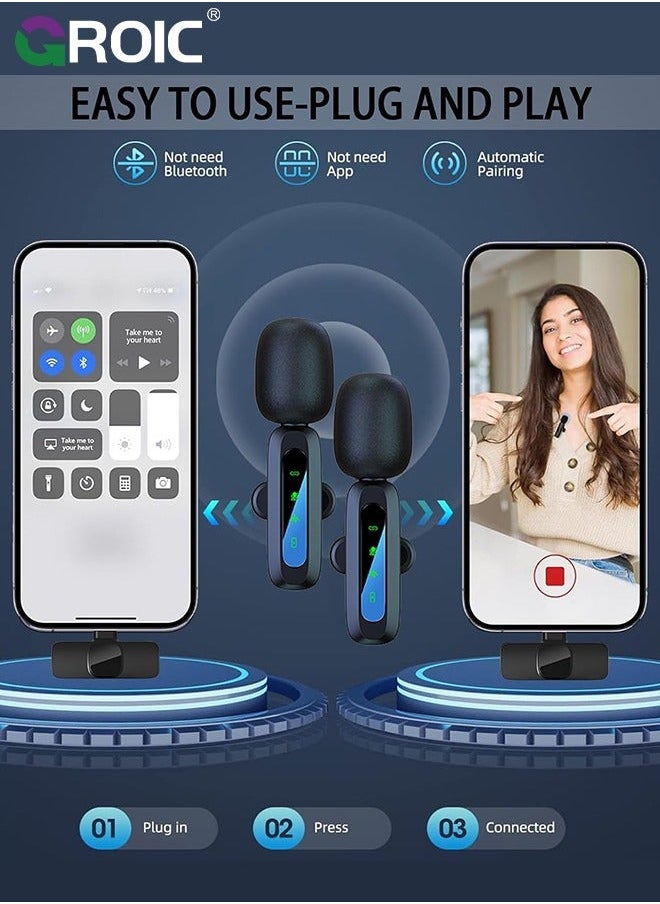 GROIC Black Wireless lavalier Microphone, Microphone for iPhone,2-in-1 iPhone and iPad, Interview,Live Steam、Youtubers、Vloggers、TikTok Facebook, Clip-on Plug Play Auto Sync  - Image 4