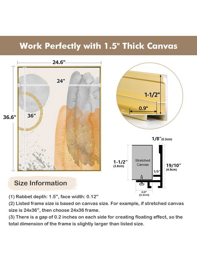 FOLKOR Canvas Floater Frame for 24x30 Oil Paintings, DIY Metal Canvas Frame with 1.5" Deep, Floating Frame for Canvas Prints Wall Art/Portrait/Landscape Living Room Bedroom Kitchen Decor (Gold) - Image 3