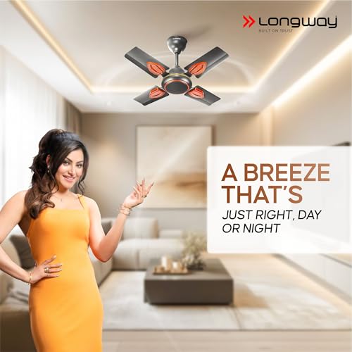 LONGWAY Kiger P1 600 mm/24 inch Ultra High Speed 4 Blade Anti-Dust Decorative Star Rated Ceiling Fan 2 Years Warranty (Smoked Brown, Pack of 1) - Image 2