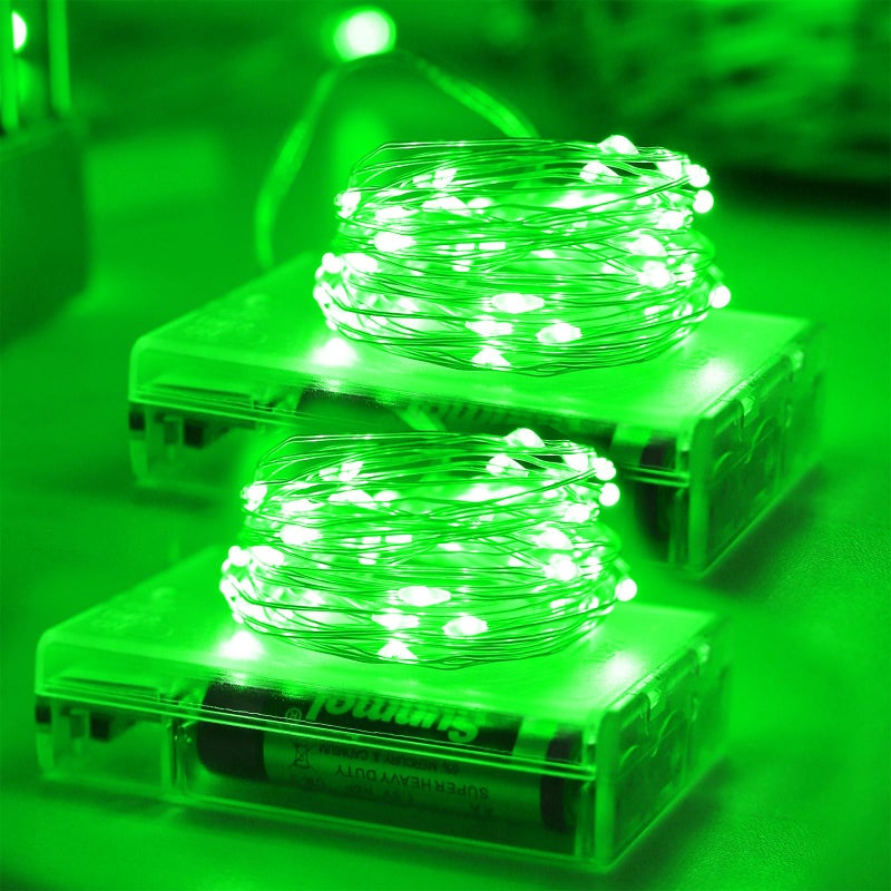 YAOZHOU St Patrickâ€™s Day Decorations Green Fairy String Lights,Christmas Indoor Battery Operated with Timer, 2 Pack Total 33FT 100 Led Mini Battery Powered Mason Jar Firefly Lights DIY Party - Image 1