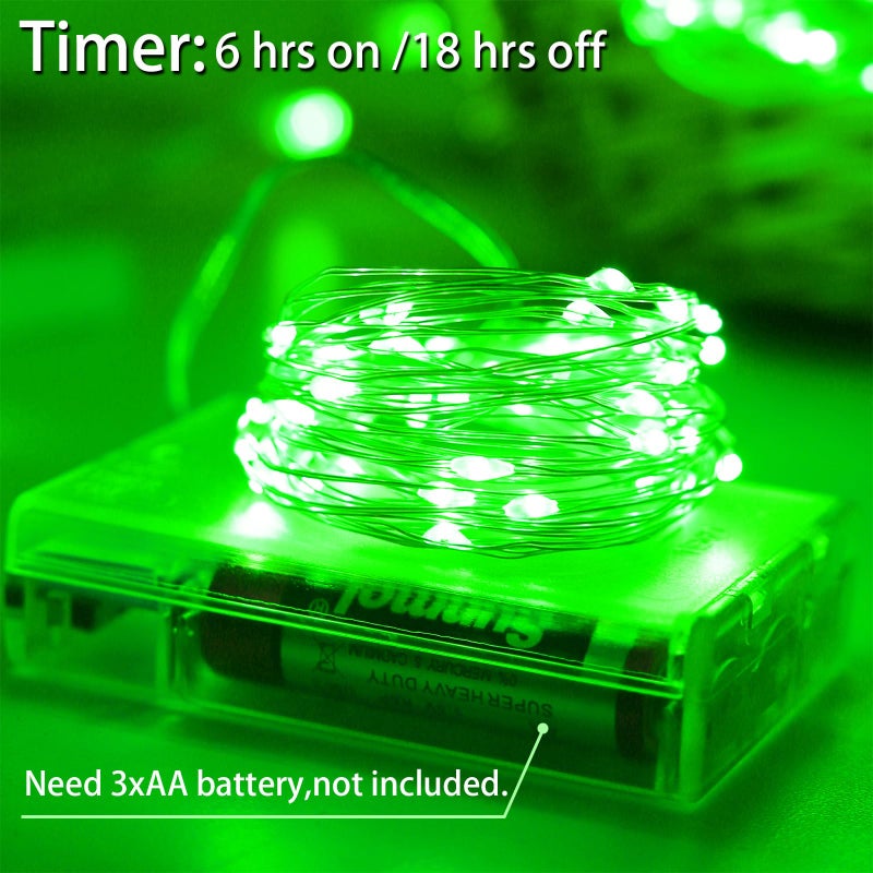 YAOZHOU St Patrickâ€™s Day Decorations Green Fairy String Lights,Christmas Indoor Battery Operated with Timer, 2 Pack Total 33FT 100 Led Mini Battery Powered Mason Jar Firefly Lights DIY Party - Image 2