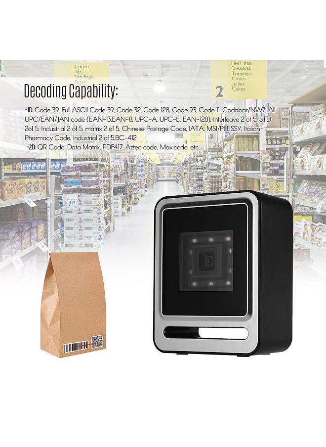 Generic Hands-free USB Wired 1D 2D QR Barcoder Scanner Desktop Omnidirectional Bar Code Reader Platform with Top Trigger Button Support Continue Scan/Auto Sense Mode for Supermarket Retail Store Mobile Payment Computer Screen  - Image 3