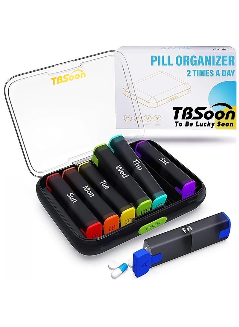 TBSoon 7 Day Medicine Pill Organizer, 14 Large Compartments (Each Day Can Take Apart Use Alone),Moisture-Proof,Dust-Proof, Travel Weekly/Daily Pill Box/Organizer/Case/Container/Dispenser, AM/PM 2 Times a Day, TBSoon - Image 1