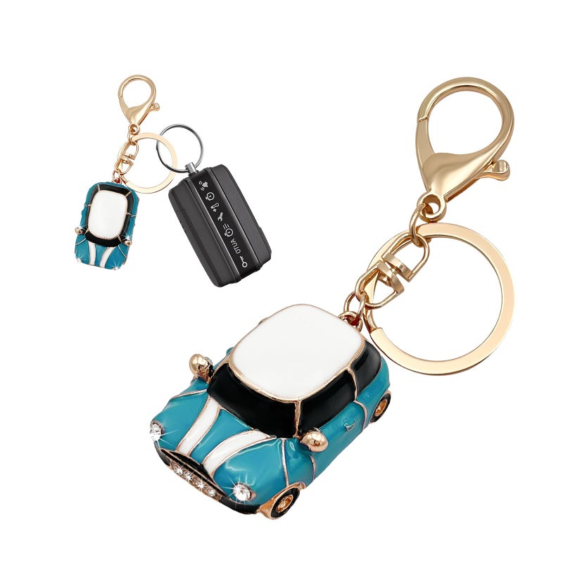 Sylvil Car Model Rhinestone Keychain, Creative Car Shape Keyring, 3D Metal Key Chain Gift for Men Women, Car Accessories (Lake Blue) - Image 1