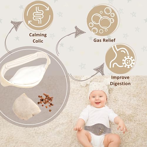 Pafuly Baby Colic Gas and Upset Stomach Relief for Newborns-100% Cherry Seed-Heated Tummy Wrap-Colic Baby Swaddling Belt for Natural Relief–Soothing and Calming (Beige) - Image 3